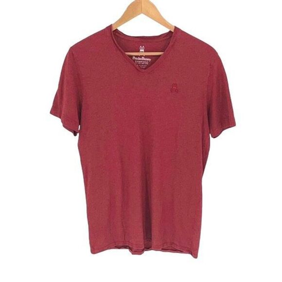 Psycho Bunny Mens Pima Cotton V Neck Short Sleeve T Shirt Red Size 5 Small - Picture 1 of 7